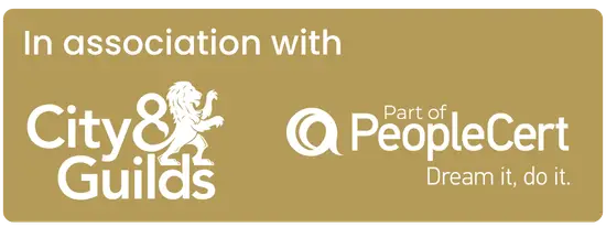 Gold partnership badge: 'In association with City & Guilds' and PeopleCert logos with the slogan 'Dream it, do it.'