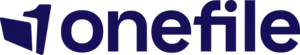 Onefile logo: dark blue wordmark with an abstract left-side folder/icon.