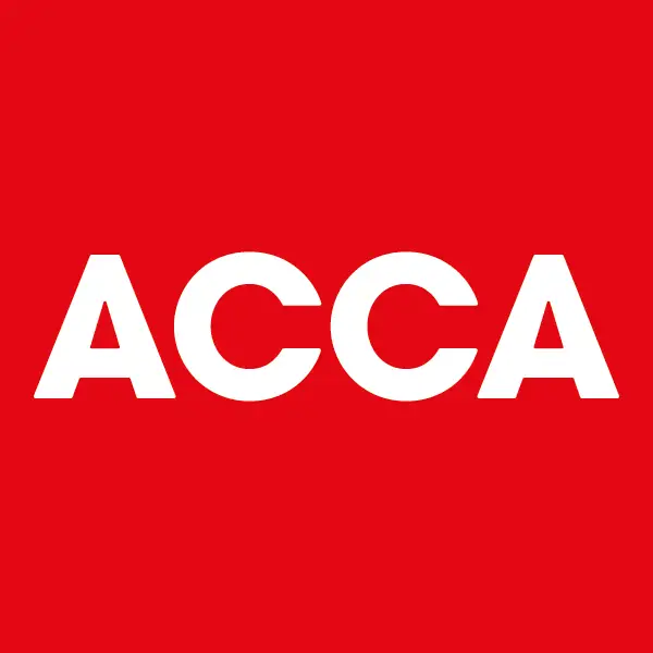 ACCA logo on a red background with white letters